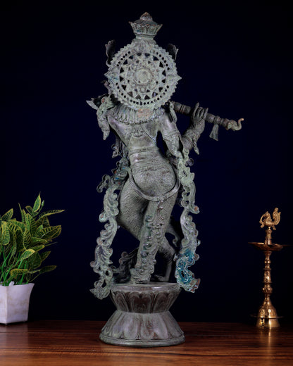Balinese Bronze Krishna Statue 27 inch