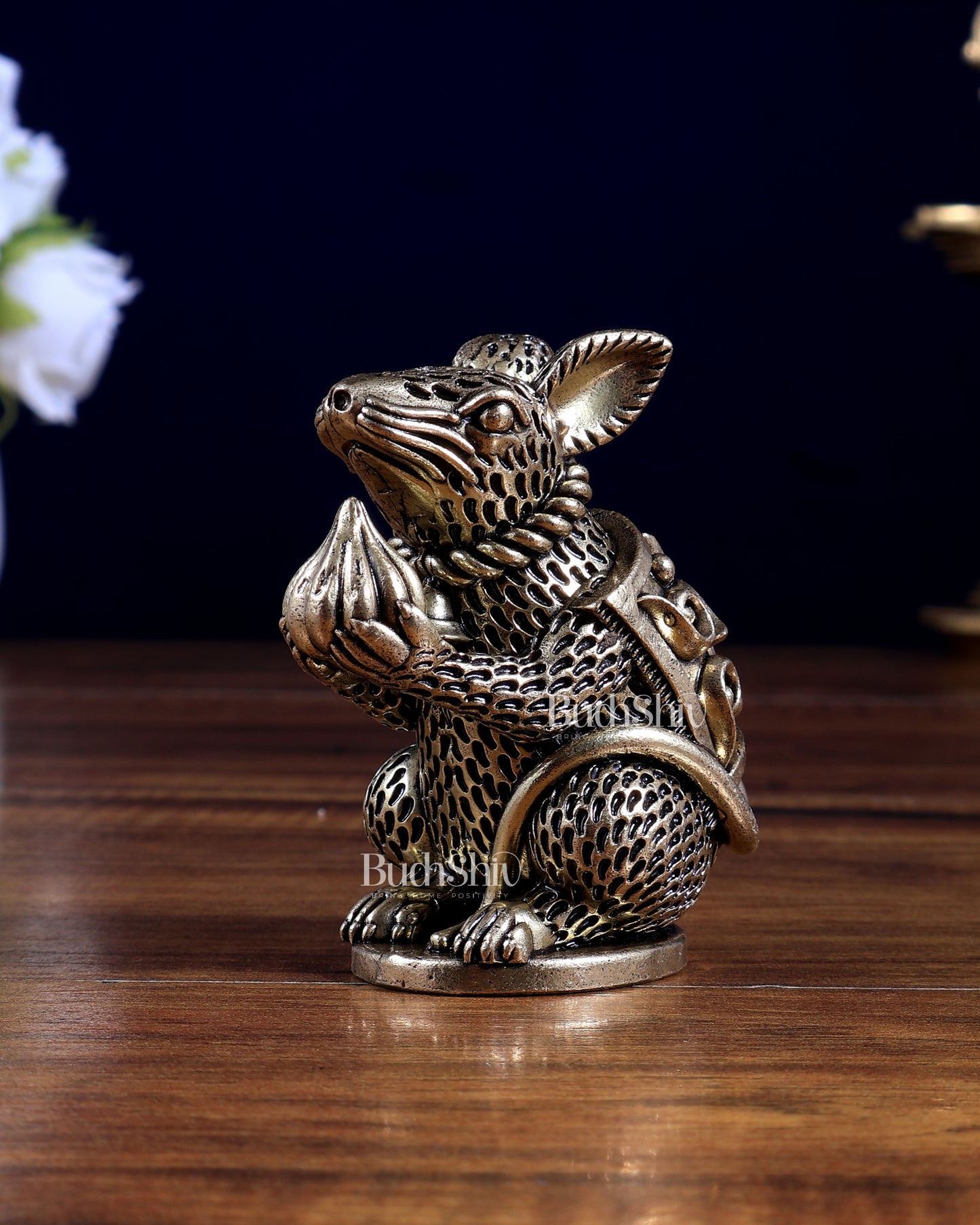 Pure Brass Superfine Mooshak (Mouse / Rat) Idol – Showpiece & Gift