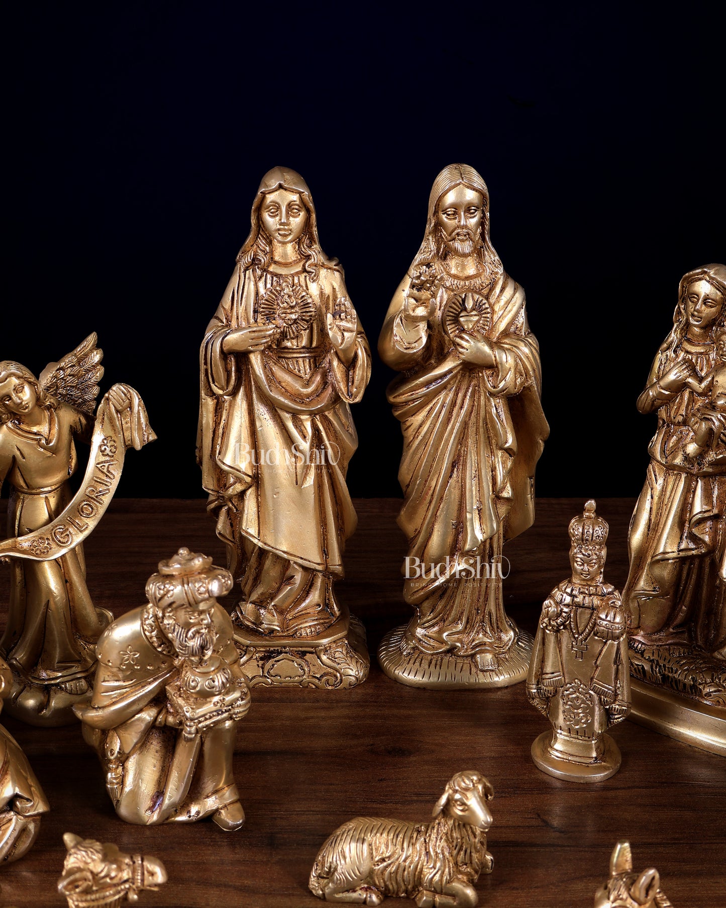 Pure Brass Nativity Set of 17 pcs – Intricately Carved Birth of Jesus Scene 7 inch