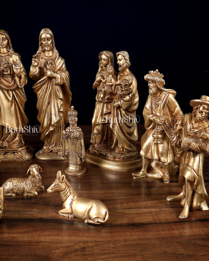 Pure Brass Nativity Set of 17 pcs – Intricately Carved Birth of Jesus Scene 7 inch