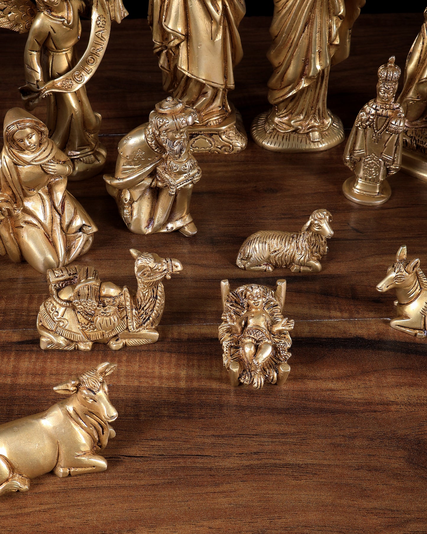 Pure Brass Nativity Set of 17 pcs – Intricately Carved Birth of Jesus Scene 7 inch