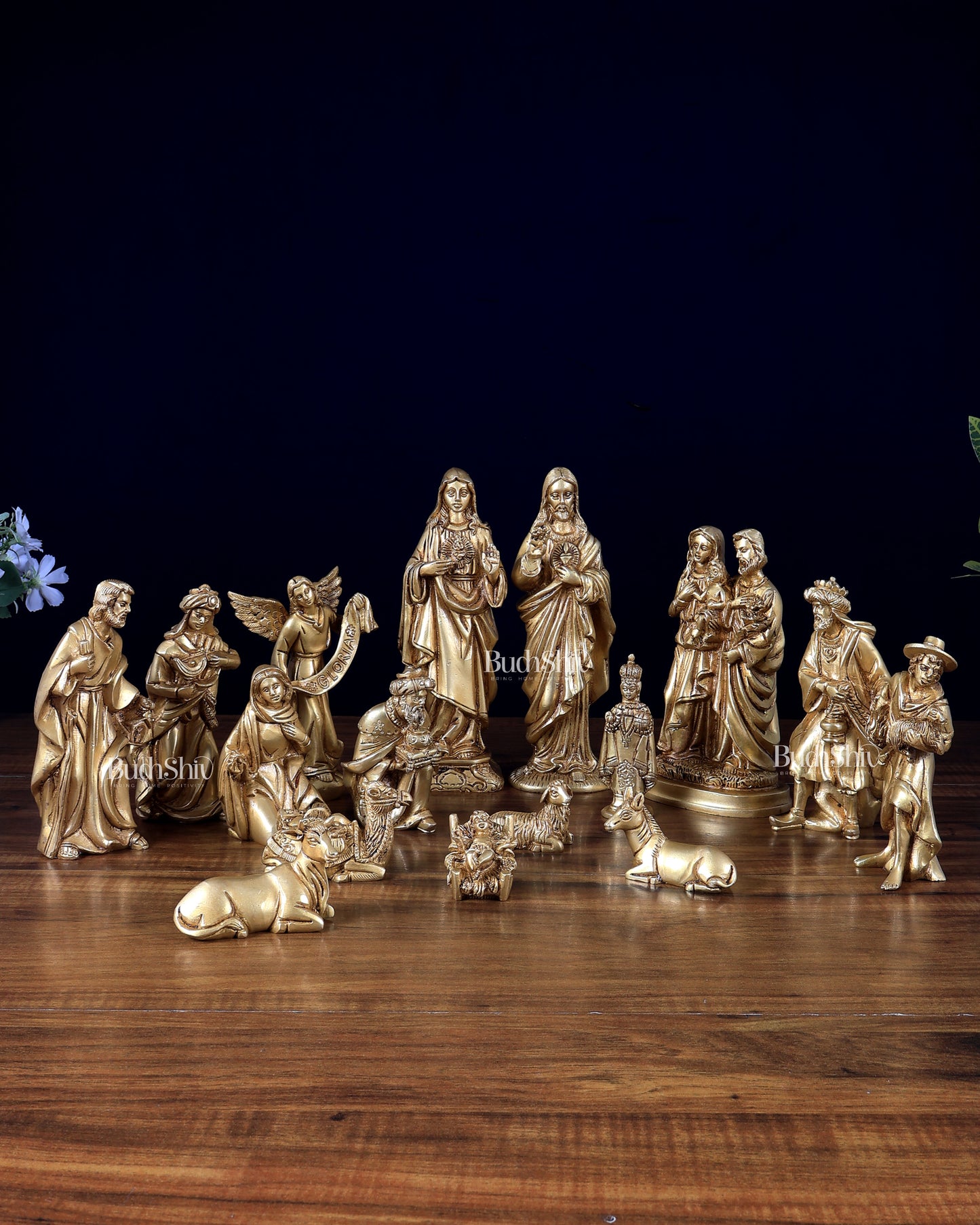 Pure Brass Nativity Set of 17 pcs – Intricately Carved Birth of Jesus Scene 7 inch