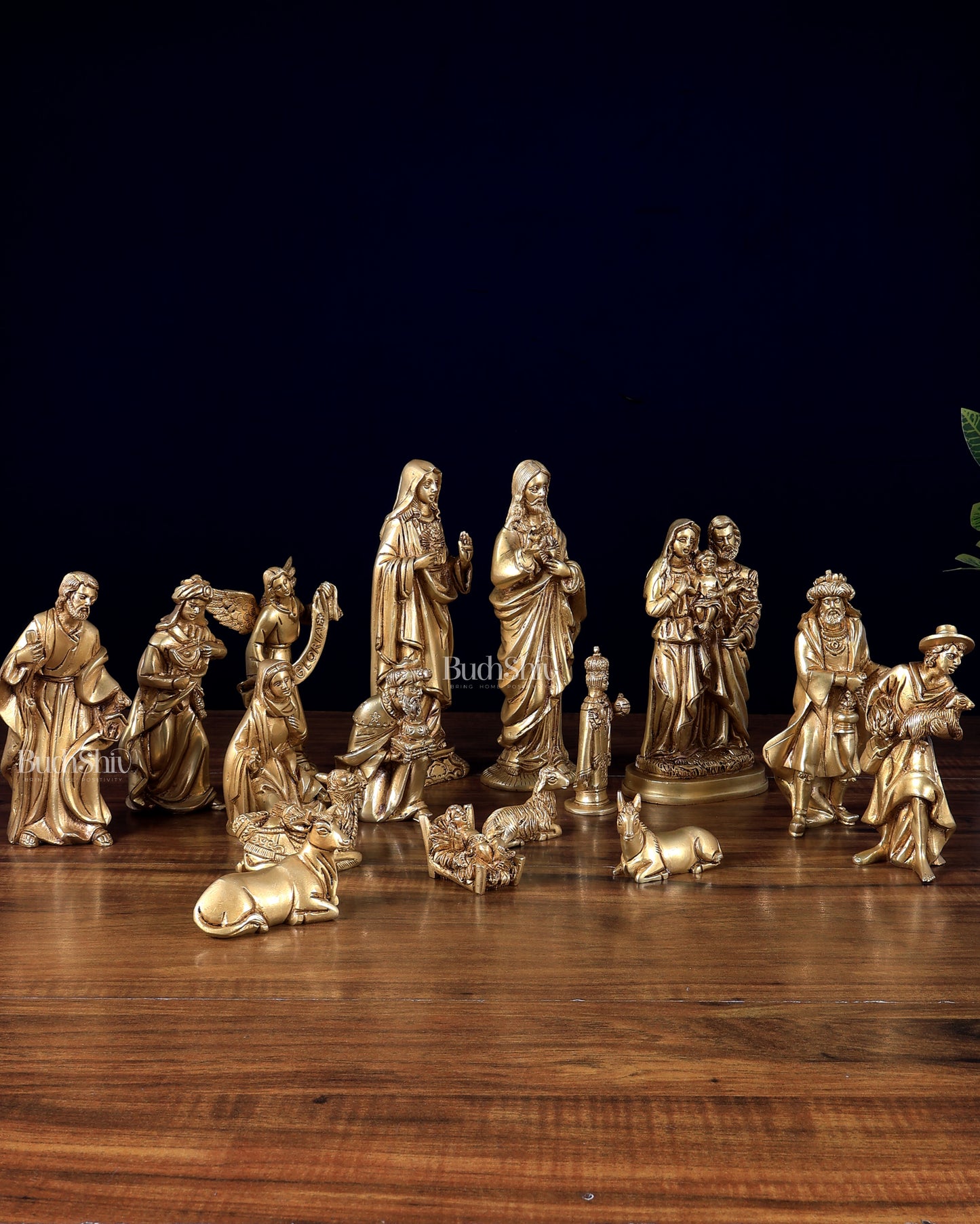 Pure Brass Nativity Set of 17 pcs – Intricately Carved Birth of Jesus Scene 7 inch