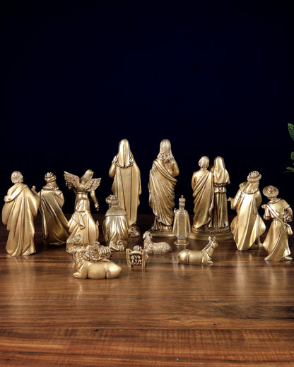 Pure Brass Nativity Set of 17 pcs – Intricately Carved Birth of Jesus Scene 7 inch