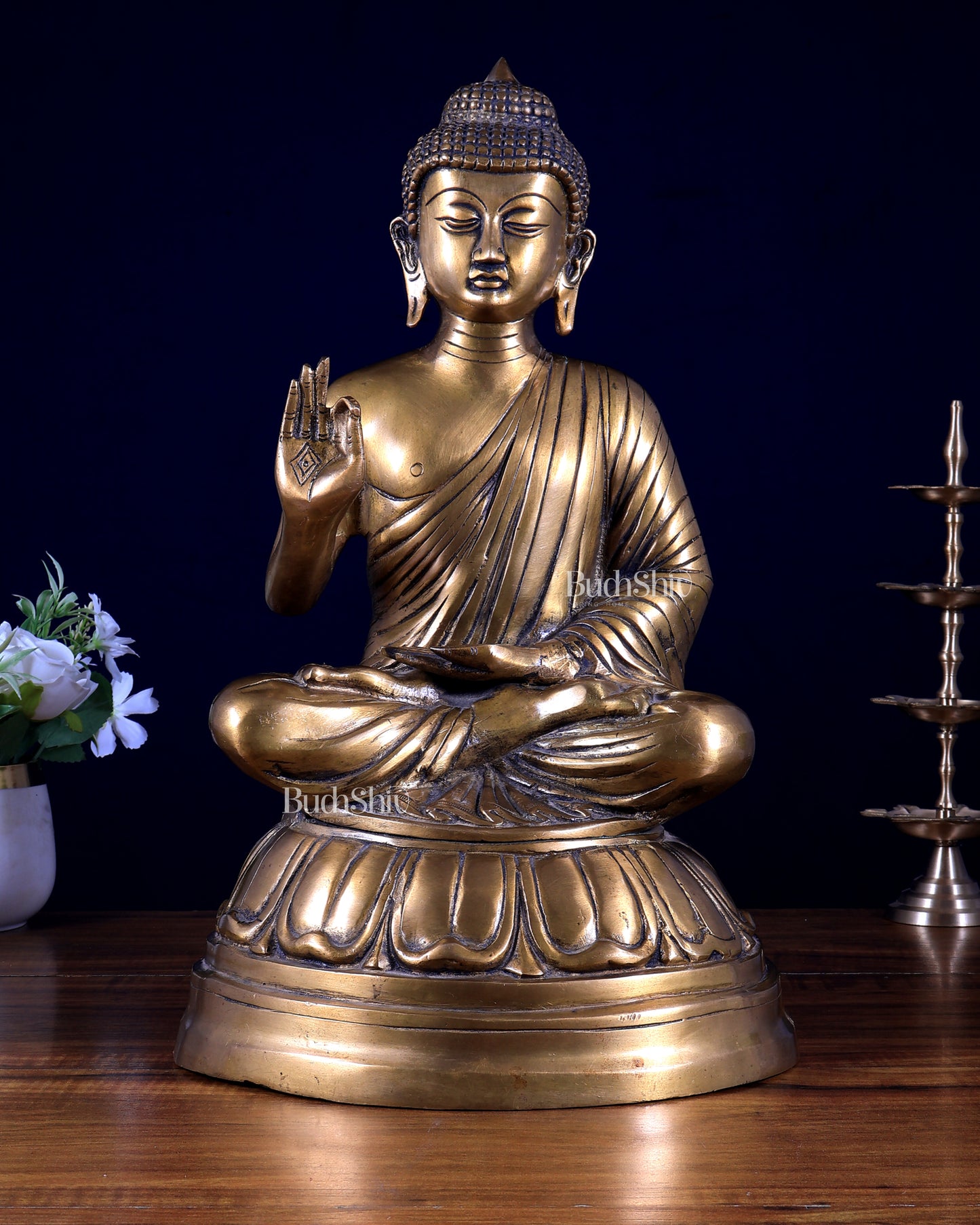 Pure Brass Blessing Buddha Statue - 16 Inch