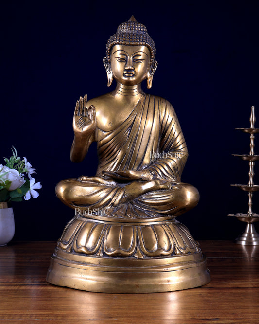 Pure Brass Blessing Buddha Statue - 16 Inch