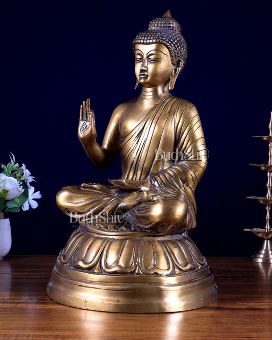 Pure Brass Blessing Buddha Statue - 16 Inch