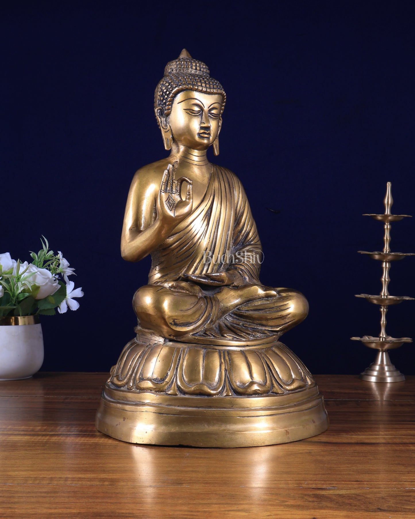 Pure Brass Blessing Buddha Statue - 16 Inch