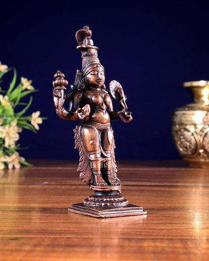 Pure Copper Kolhapur Mahalakshmi Standing Idol 6 inch