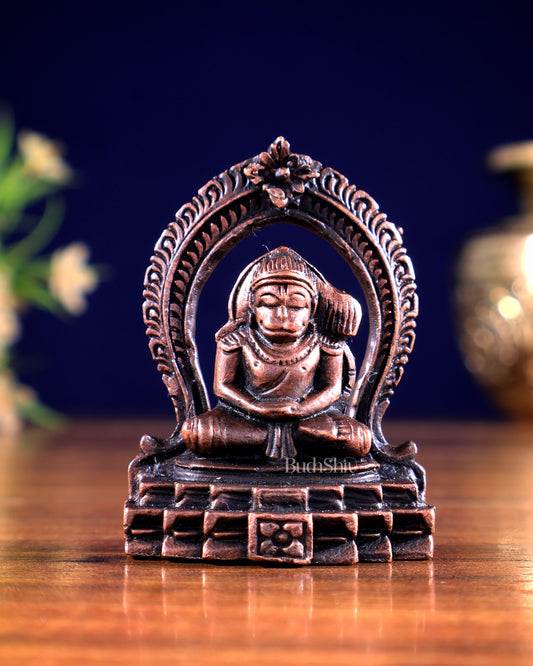 Pure Copper Lord Hanuman Sitting in Meditation – Miniature Idol