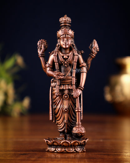 Pure Copper Satyanarayana (Lord Vishnu) Miniature Idol 5 inch