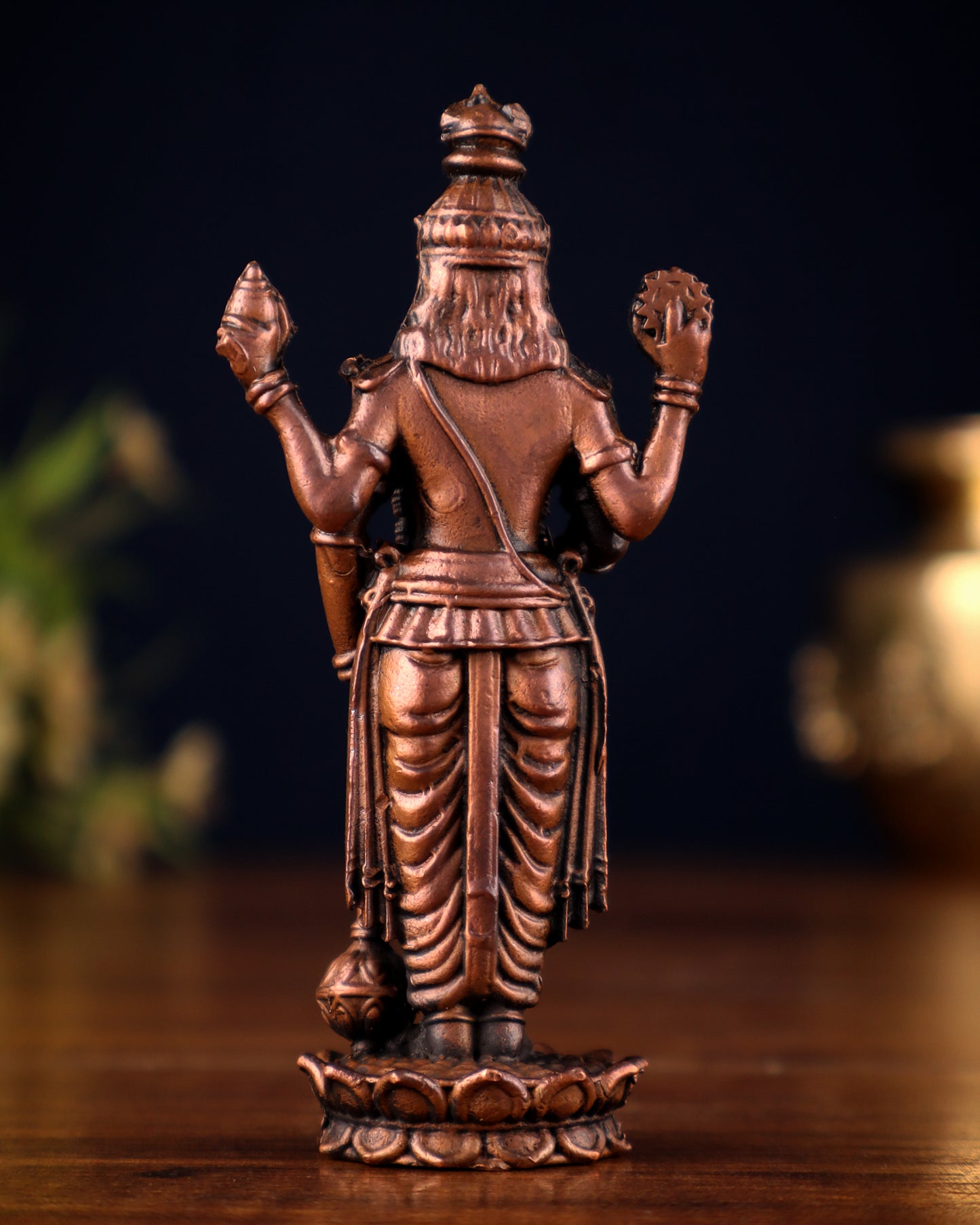 Pure Copper Satyanarayana (Lord Vishnu) Miniature Idol 5 inch
