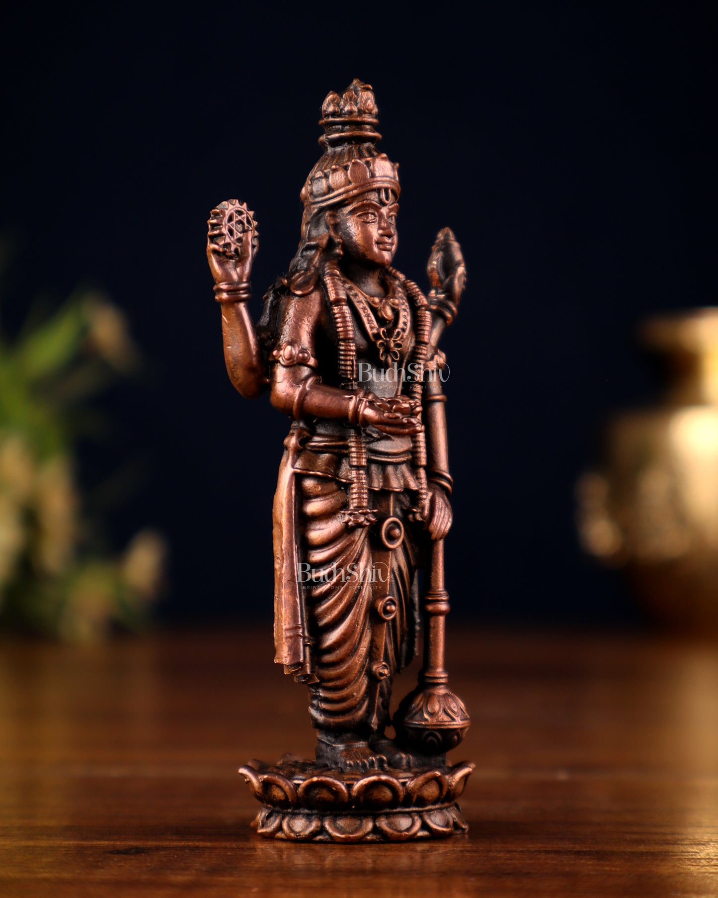Pure Copper Satyanarayana (Lord Vishnu) Miniature Idol 5 inch
