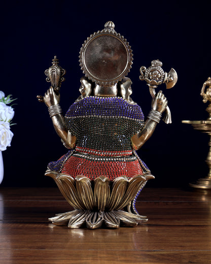 Pure Brass Ganesha Idol with Jewellery Meenakari | 10 Inch