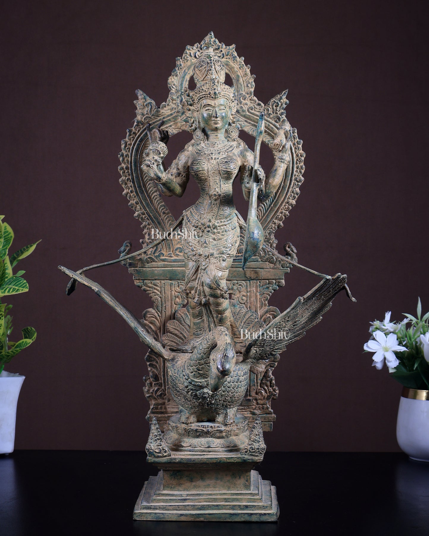 Bronze Saraswati Statue on Swan | Lost Wax Museum Grade Art