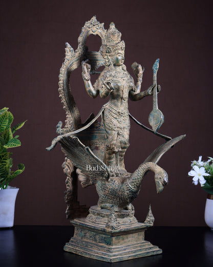Bronze Saraswati Statue on Swan | Lost Wax Museum Grade Art
