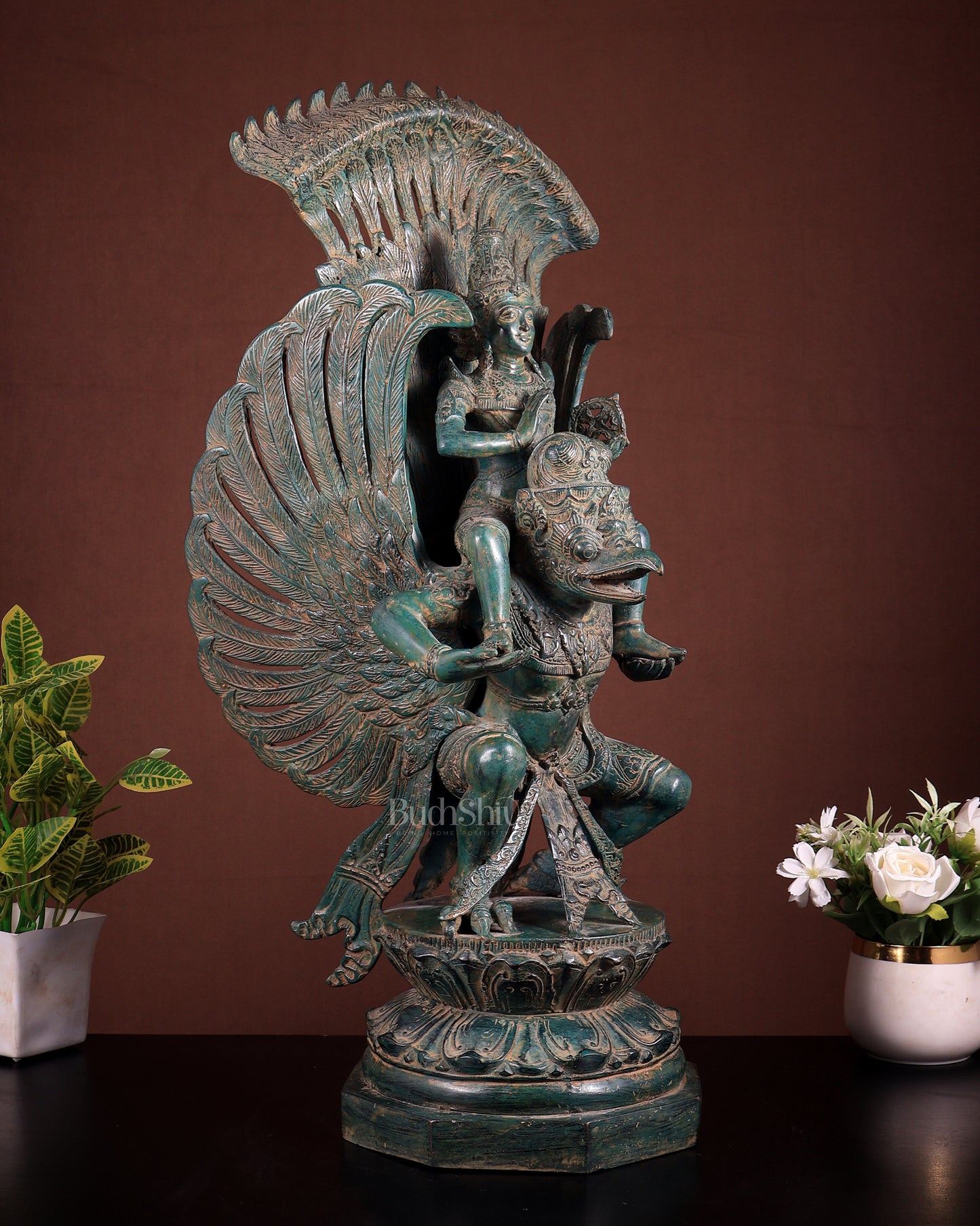 Indonesian Bronze Vishnu Seated on Garuda Sculpture 25 inch
