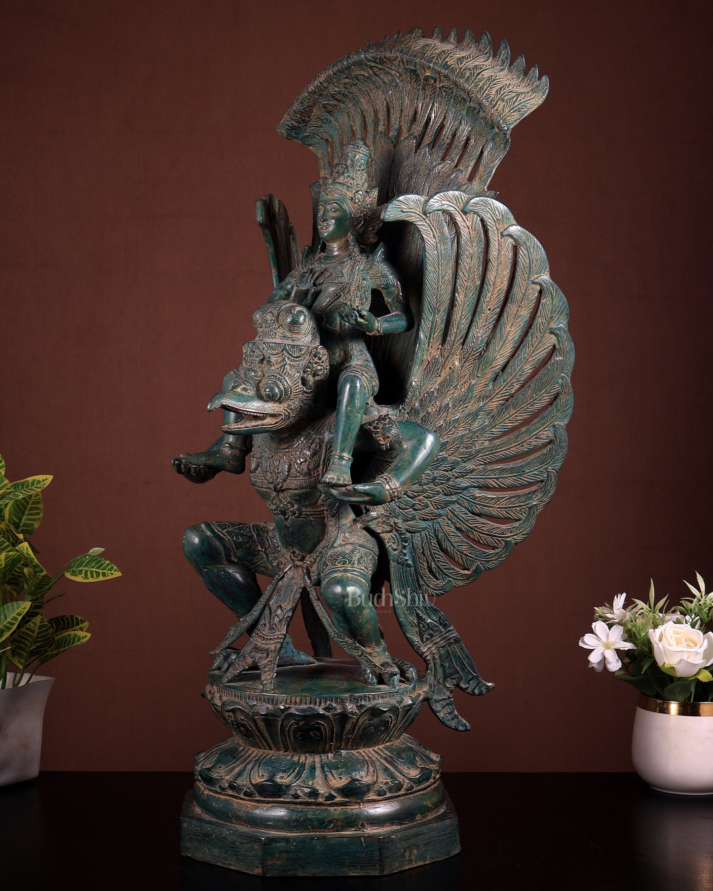 Indonesian Bronze Vishnu Seated on Garuda Sculpture 25 inch