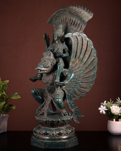 Indonesian Bronze Vishnu Seated on Garuda Sculpture 25 inch