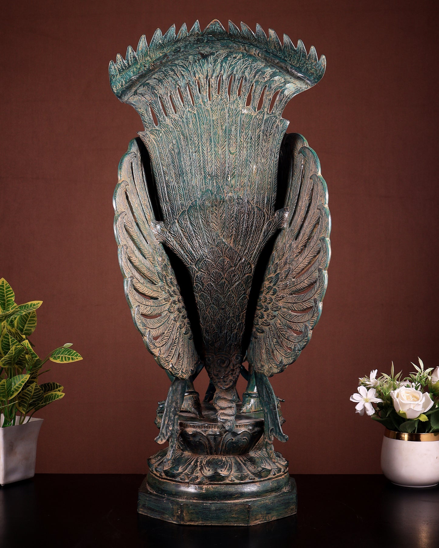 Indonesian Bronze Vishnu Seated on Garuda Sculpture 25 inch