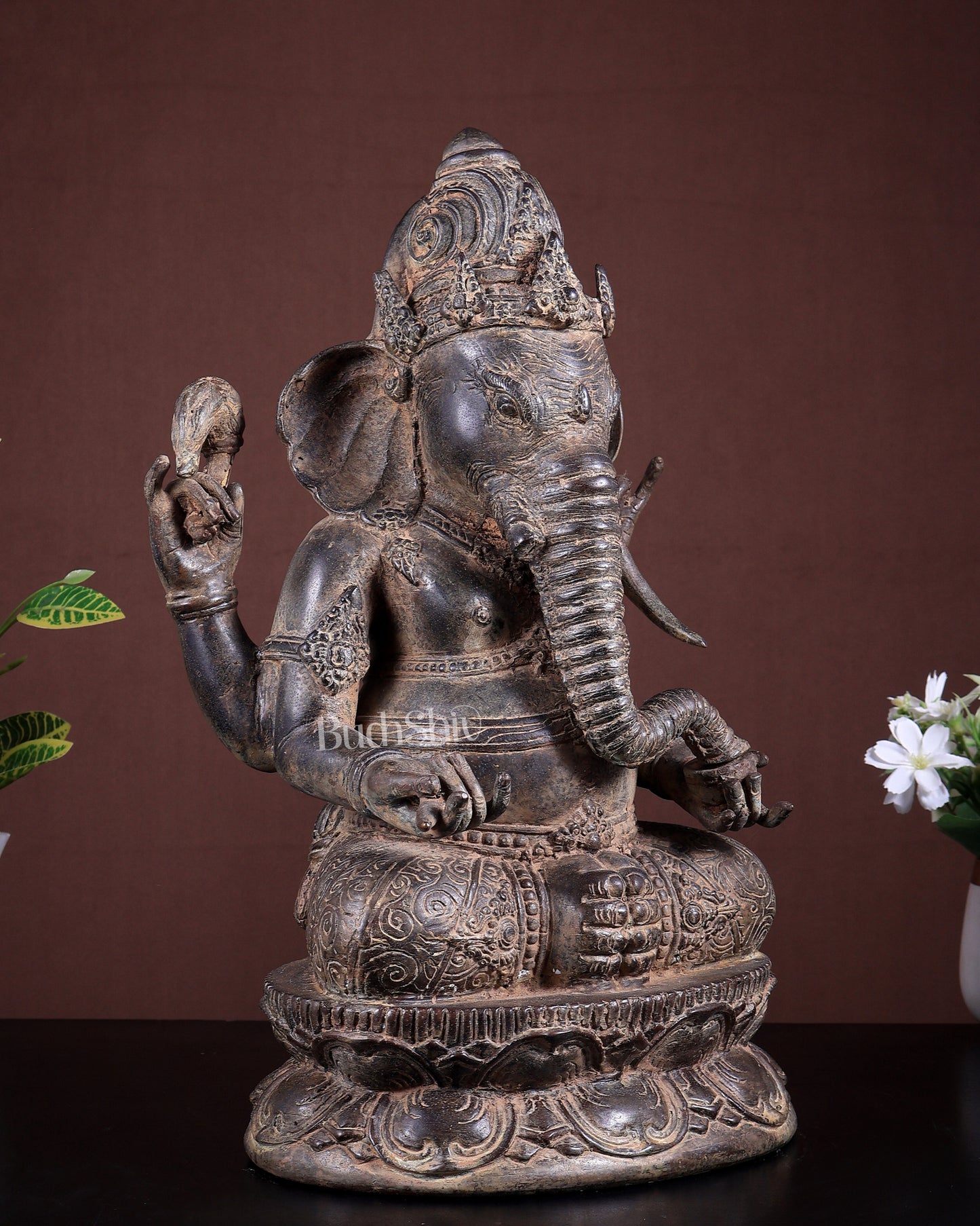 Bronze Lord Ganesha Seated Sculpture | 15 Inch Lost Wax Casting | 7 Kg Museum Style Idol