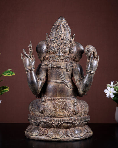 Bronze Lord Ganesha Seated Sculpture | 15 Inch Lost Wax Casting | 7 Kg Museum Style Idol
