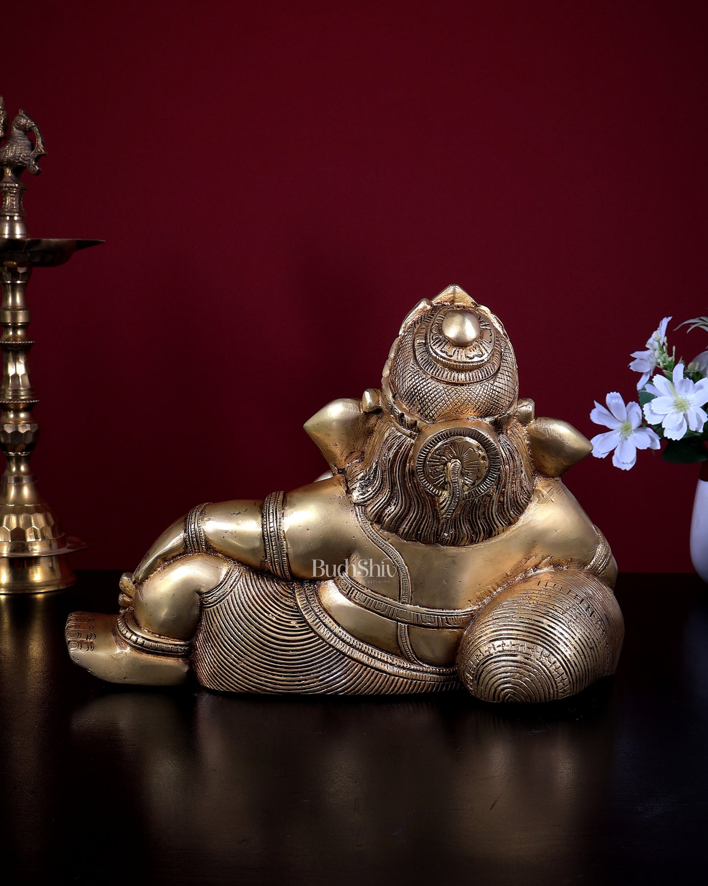 Brass Resting Lord Ganesha Statue | 10 inch Decorative Idol for Home & Gift