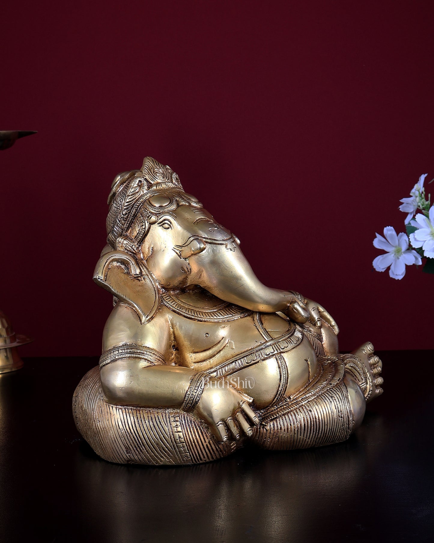 Brass Resting Lord Ganesha Statue | 10 inch Decorative Idol for Home & Gift