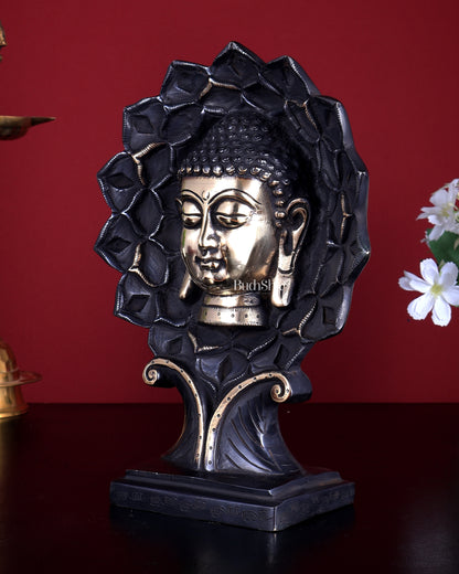 Brass Buddha Face Table Decor Showpiece | Antique Finish | 9.5 Inch Brass Buddha Sculpture black finish