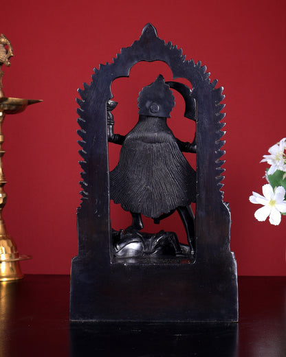 Pure Brass Kali Statue with Shiva & Skull Garland | 10.5 Inch Arch Idol black edition