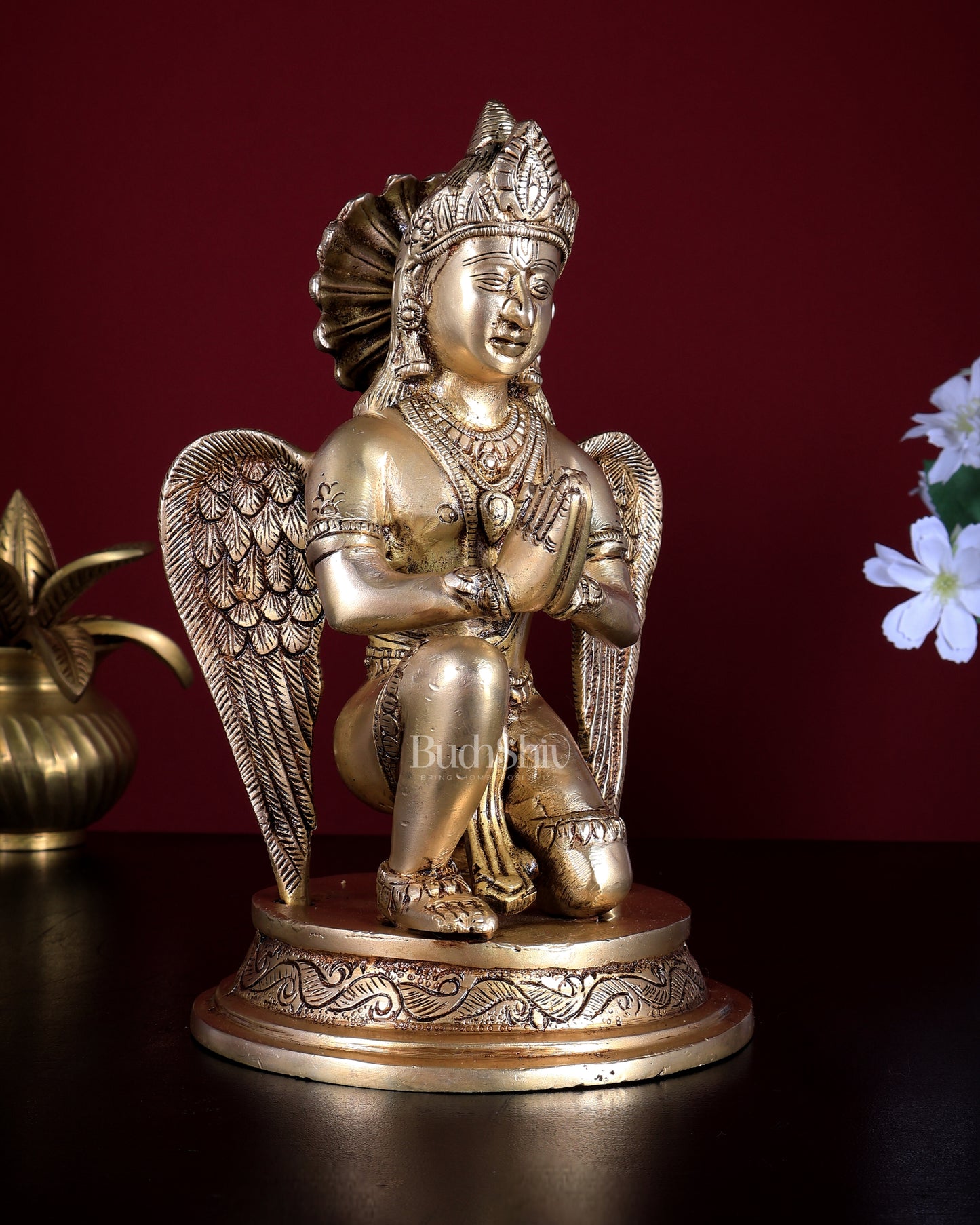 Brass Sitting Garuda Dev in Namaskar Mudra – 9” Golden