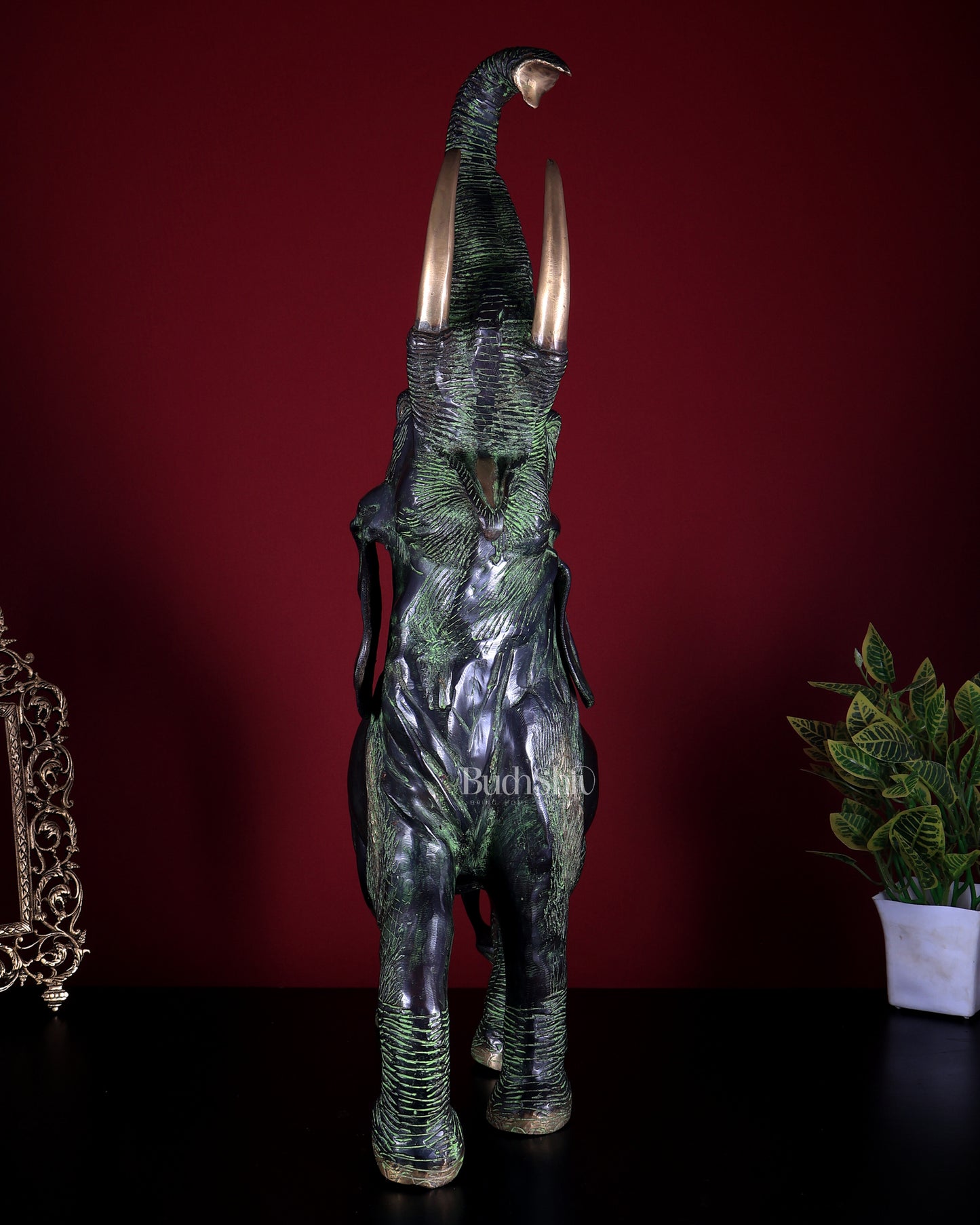 Pure Brass Large African Elephant Statue Trunk Up | 72.5 cm | 18 kg
