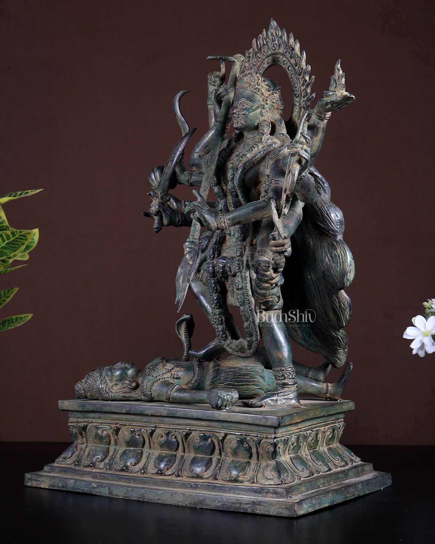 Bronze Mahakali Statue Patina Finish | Lost Wax Sculpture 18 Inch | Hindu Goddess Idol