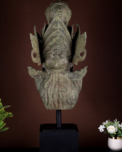 Bronze Goddess Lakshmi Face Bust With Garuda on Wooden Base  | Indonesian Art Sculpture 36 Inch