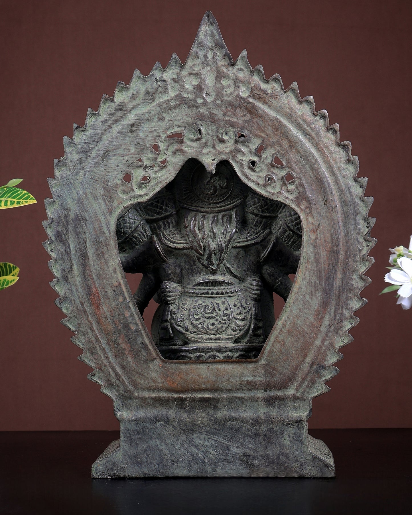 Bronze Panchmukhi Ganesha with Prabhavali | Antique Patina | 12.2" Handcrafted Idol