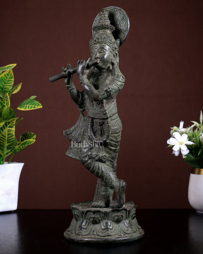 Bronze Krishna Statue – Antique Patina Indonesian Style 13.5 inch
