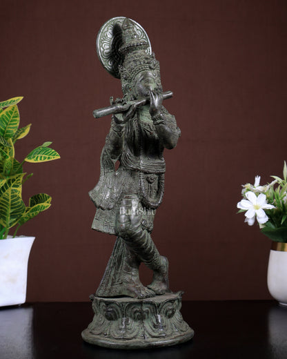 Bronze Krishna Statue – Antique Patina Indonesian Style 13.5 inch