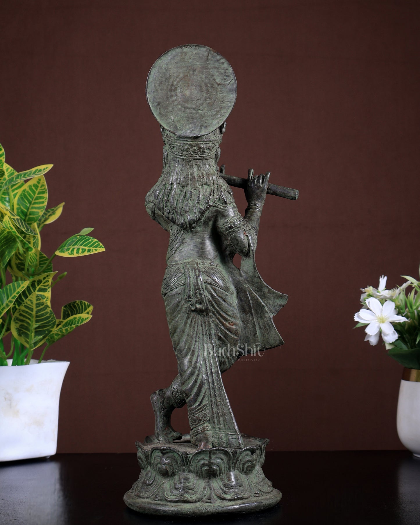 Bronze Krishna Statue – Antique Patina Indonesian Style 13.5 inch