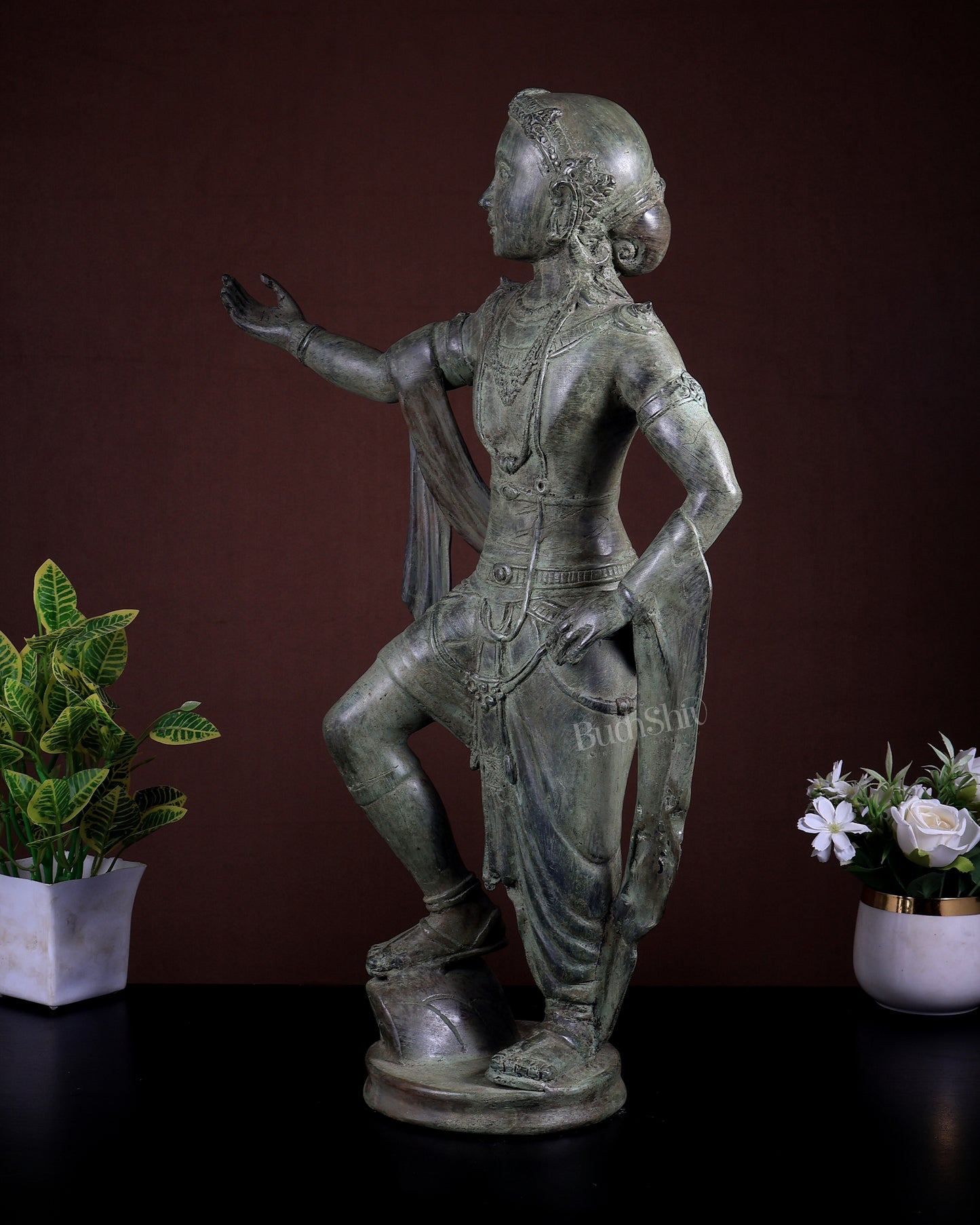 Bronze Krishna Gita Updesh Statue – Vintage Patina | Indonesian Depiction