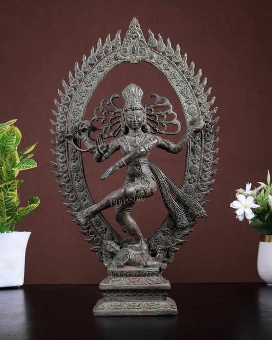 Bronze Nataraja Statue Vintage Patina | Lost Wax Dancing Shiva Idol 15.2 inch