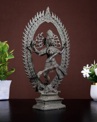 Bronze Nataraja Statue Vintage Patina | Lost Wax Dancing Shiva Idol 15.2 inch