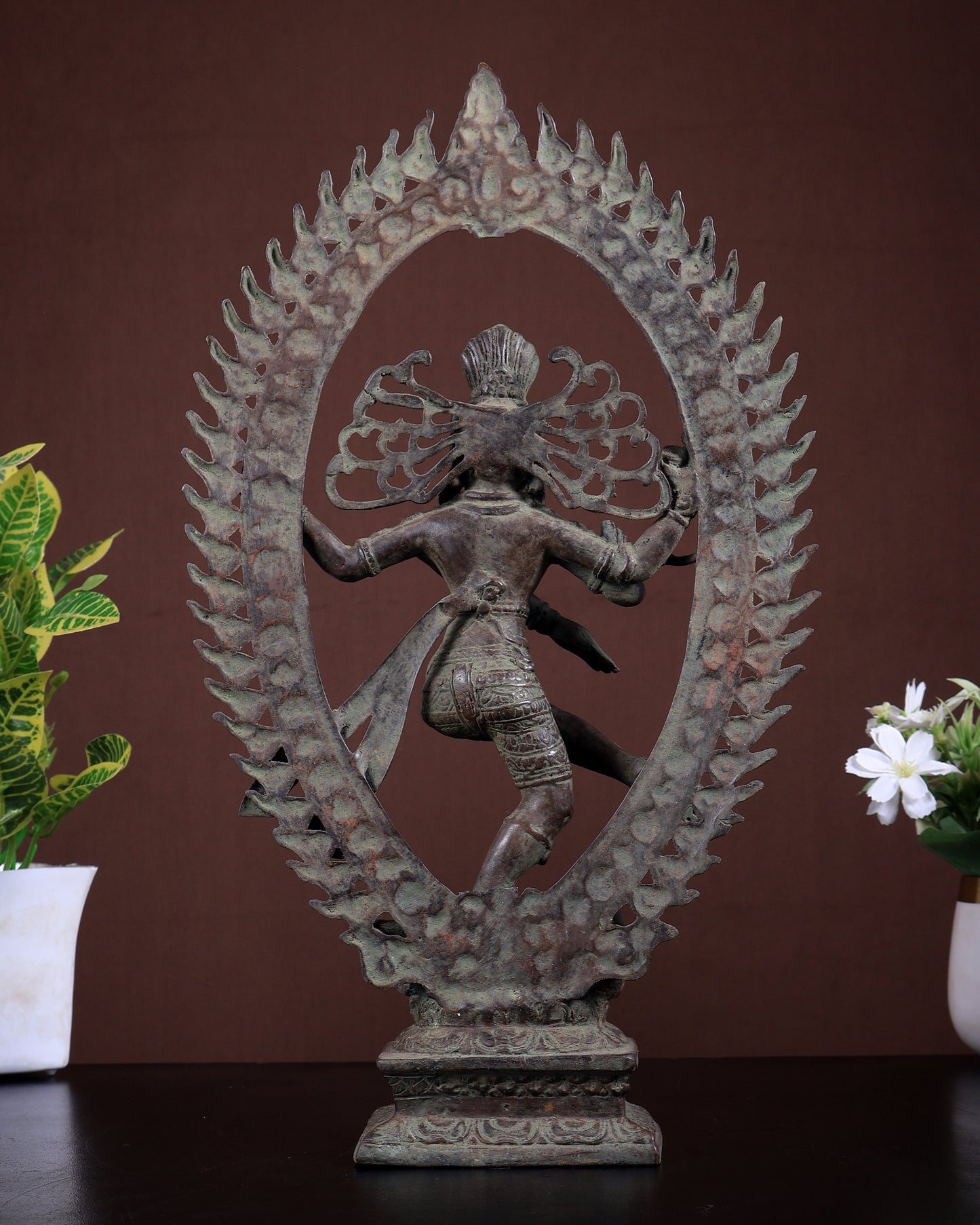 Bronze Nataraja Statue Vintage Patina | Lost Wax Dancing Shiva Idol 15.2 inch