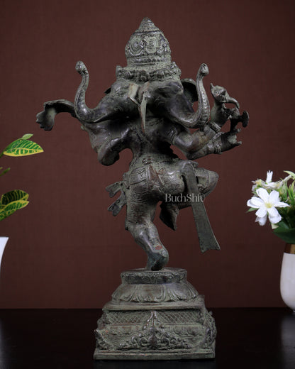 Bronze Dancing Ganesha Statue – Three-Faced (Trimukhi) Indonesian Depiction 12.5 inch