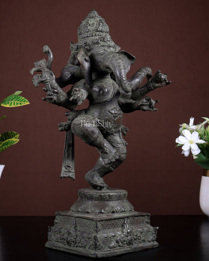Bronze Dancing Ganesha Statue – Three-Faced (Trimukhi) Indonesian Depiction 12.5 inch