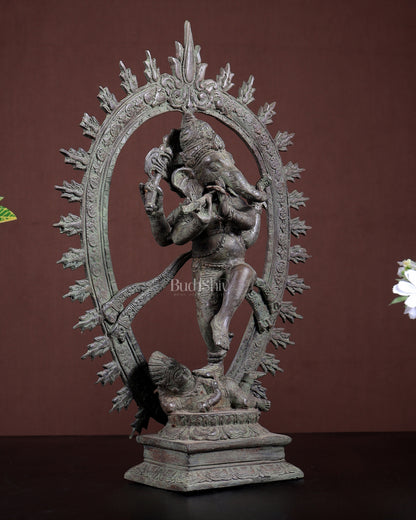 Bronze Dancing Ganesha Nataraja Playing Flute  Arch – Patina Finish 13 inch