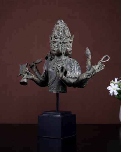 Bronze Chaturmukha Lord Shiva Bust (Four-Faced) – Museum Style Artefact