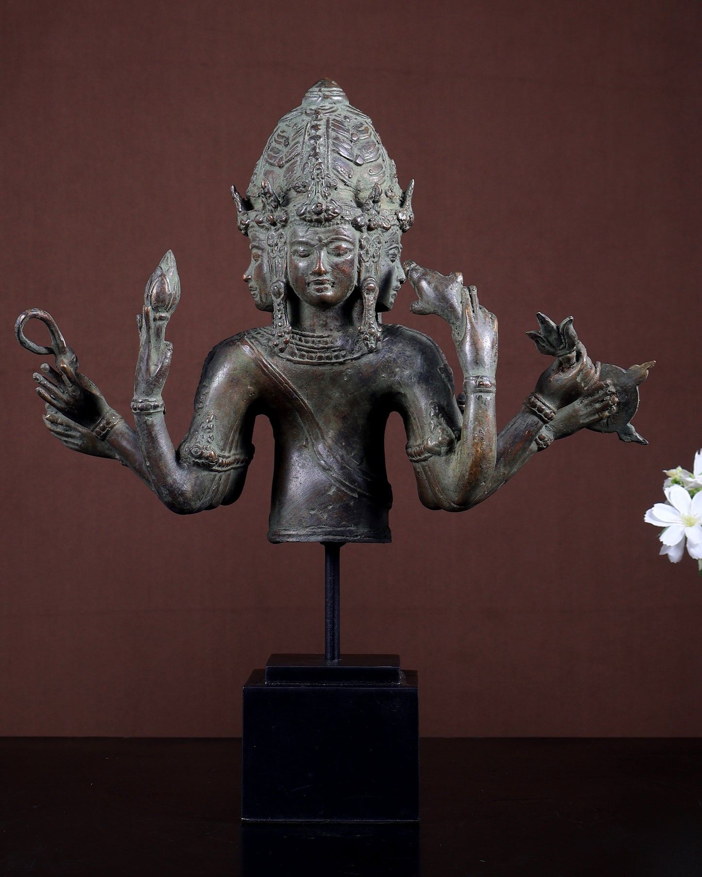 Bronze Chaturmukha Lord Shiva Bust (Four-Faced) – Museum Style Artefact