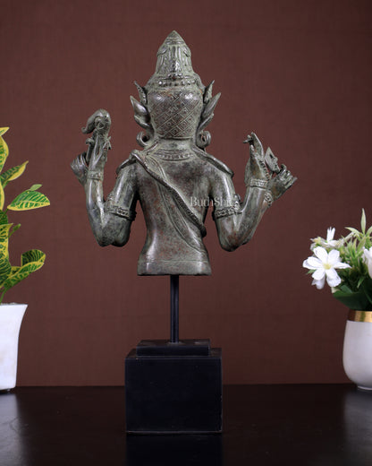 Bronze Lord Shiva Bust on Wooden Base – Museum Style Collectible 13.5 inch
