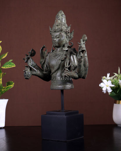 Bronze Lord Shiva Bust on Wooden Base – Museum Style Collectible 13.5 inch