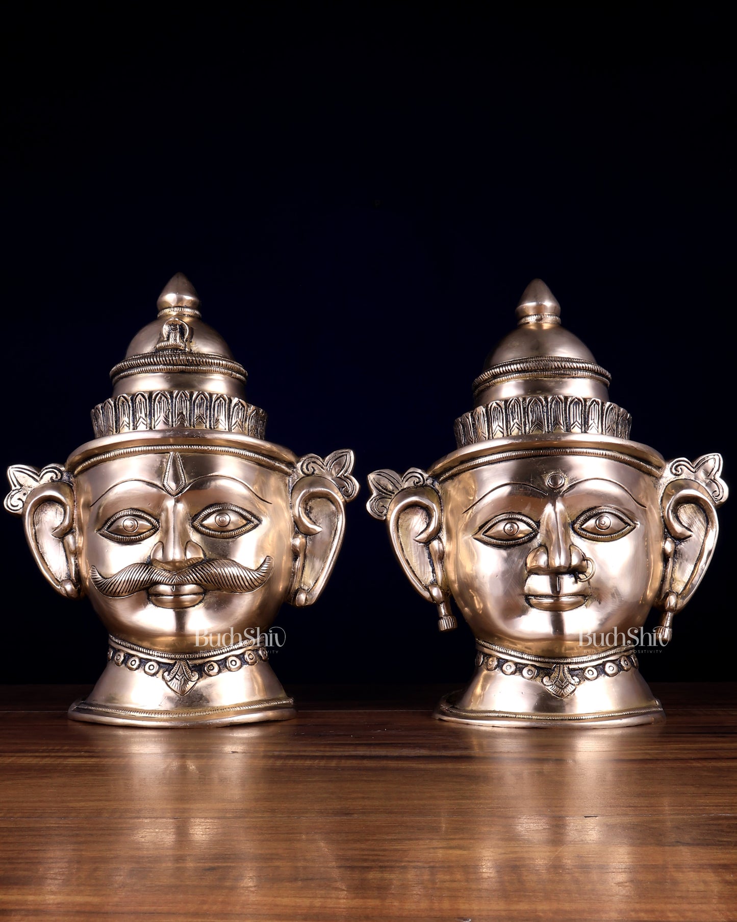 Pure Brass Shiv–Gauri Mukhlingam Pair (Large) – Sacred Temple Style Artefact 13.5 inch